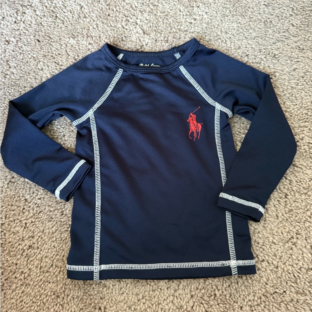 Ralph Lauren navy Blue Red pony Polo logo Long Sleeve Tee Rashguard swim shirt